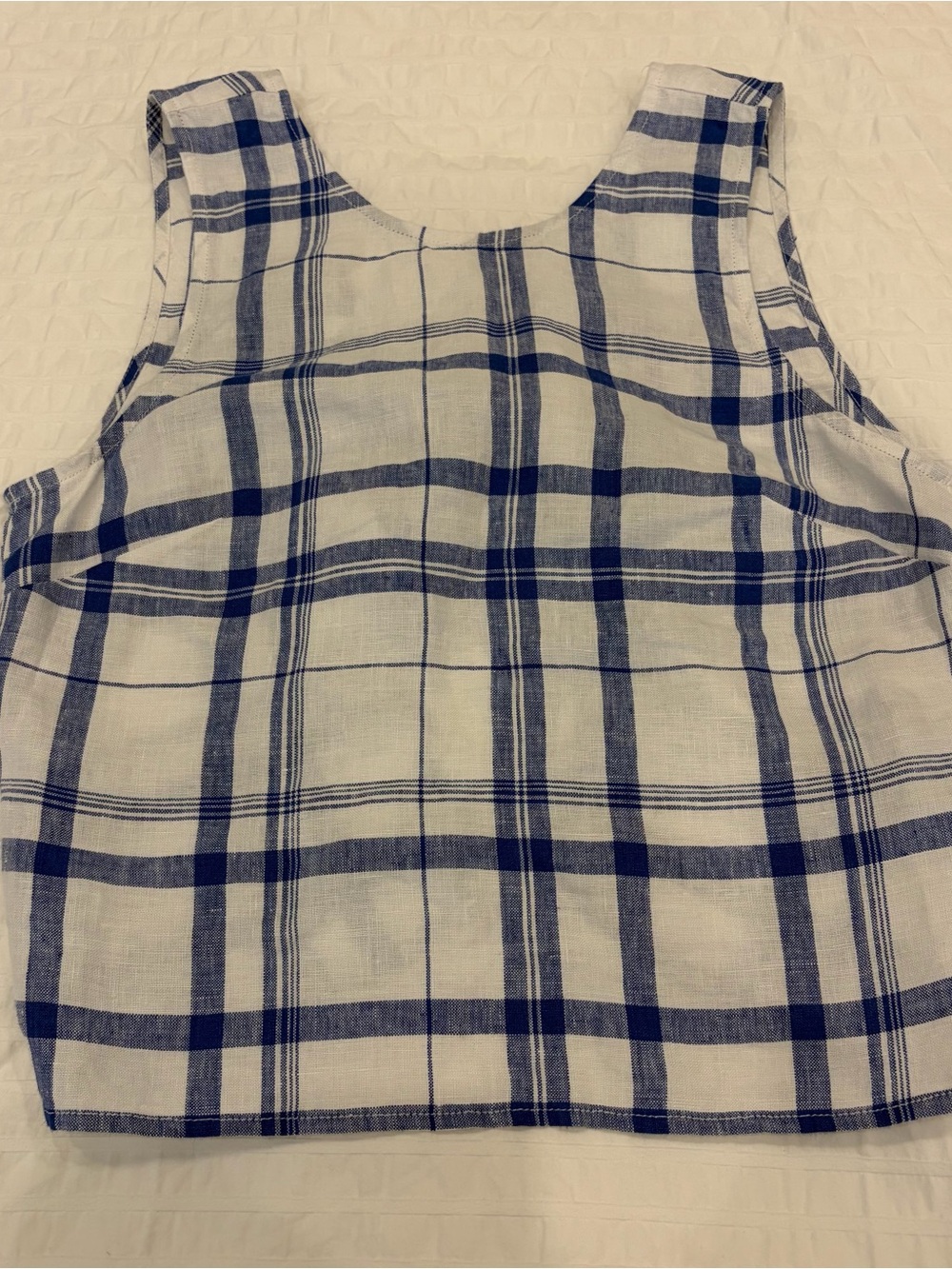 NWT Madewell Tie-Back Shell Top in 100% Linen in Oversized Blue White Plaid - Picture 5 of 6